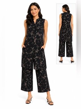 Zaket & Plover 2-Piece Floral Matching Set Size S Sleeveless Tunic Wide Leg